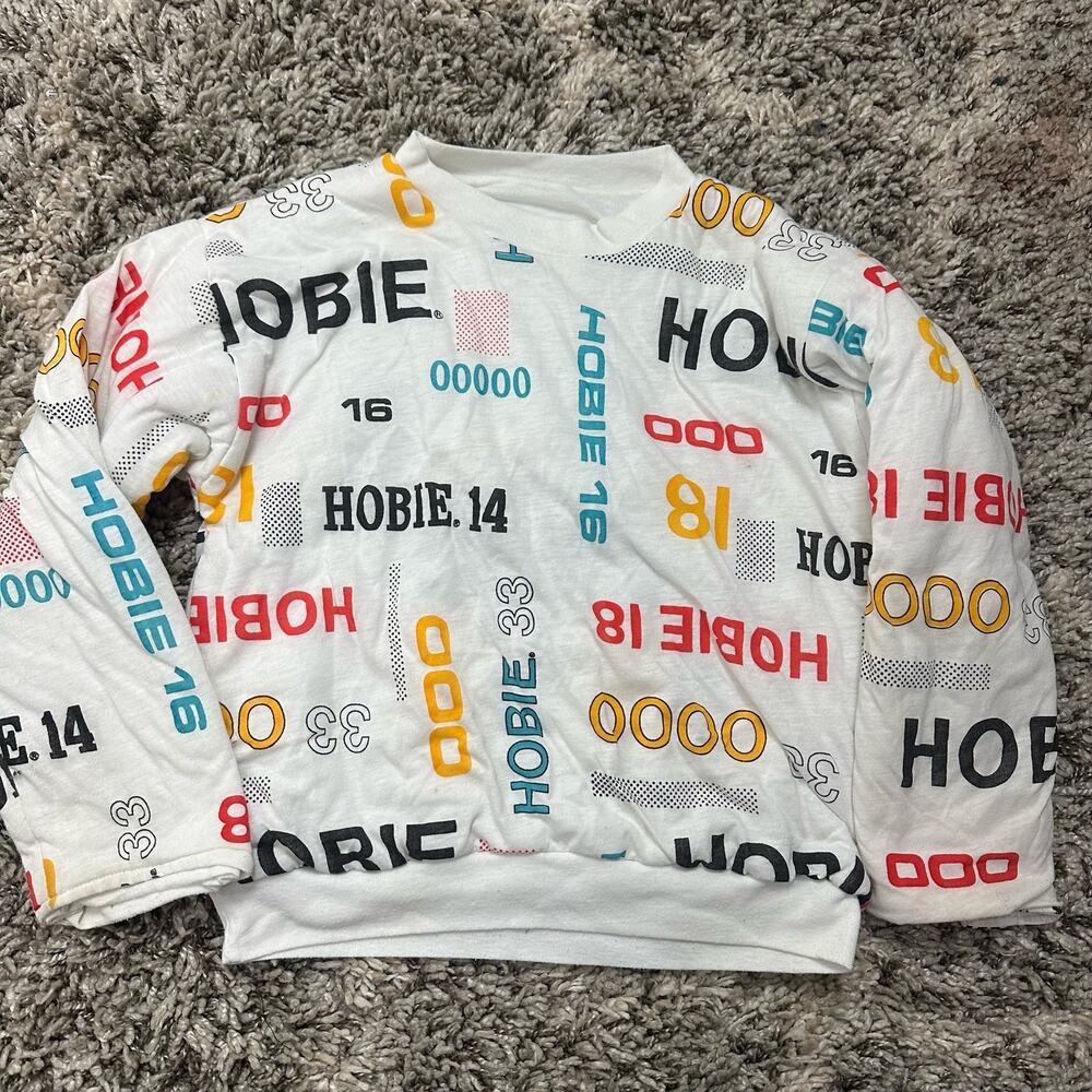 Vintage Hobie Spellout Graphic Allover Print Reversible Sweatshirt S Small